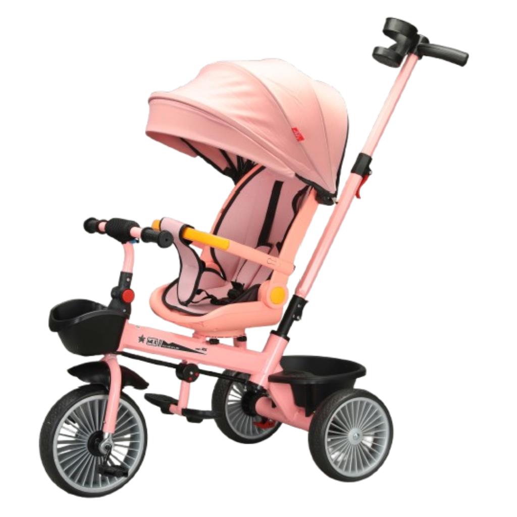Kids Tricycle with Canopy & Parent Push Handle – Pink